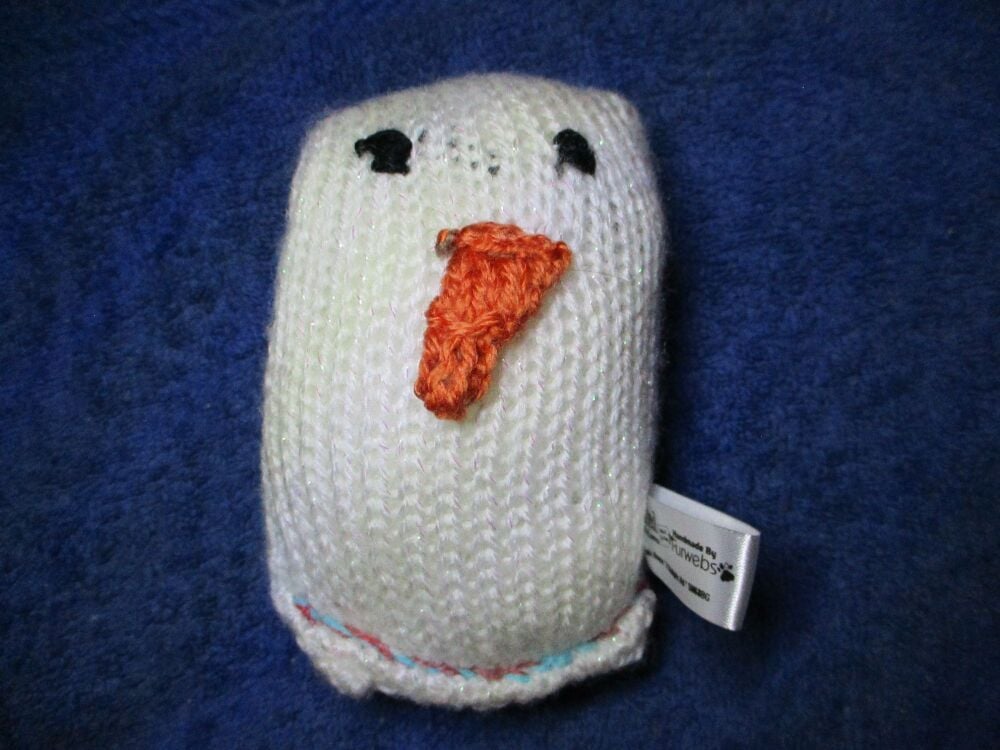 Glittery Burnt Orange Carrot Nosed Mini Snowman Snuggy - Knitted By KittyMumma