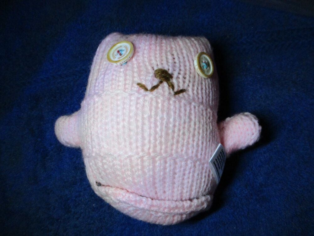 Pale Pink with Caramel Disc Eyes Midi Ted - Knitted By KittyMumma