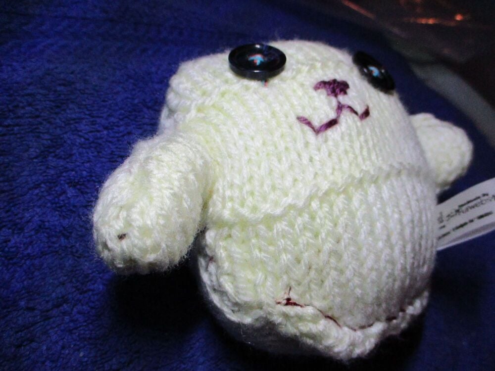 Cream With Black Eyes Mini Ted - Knitted By KittyMumma