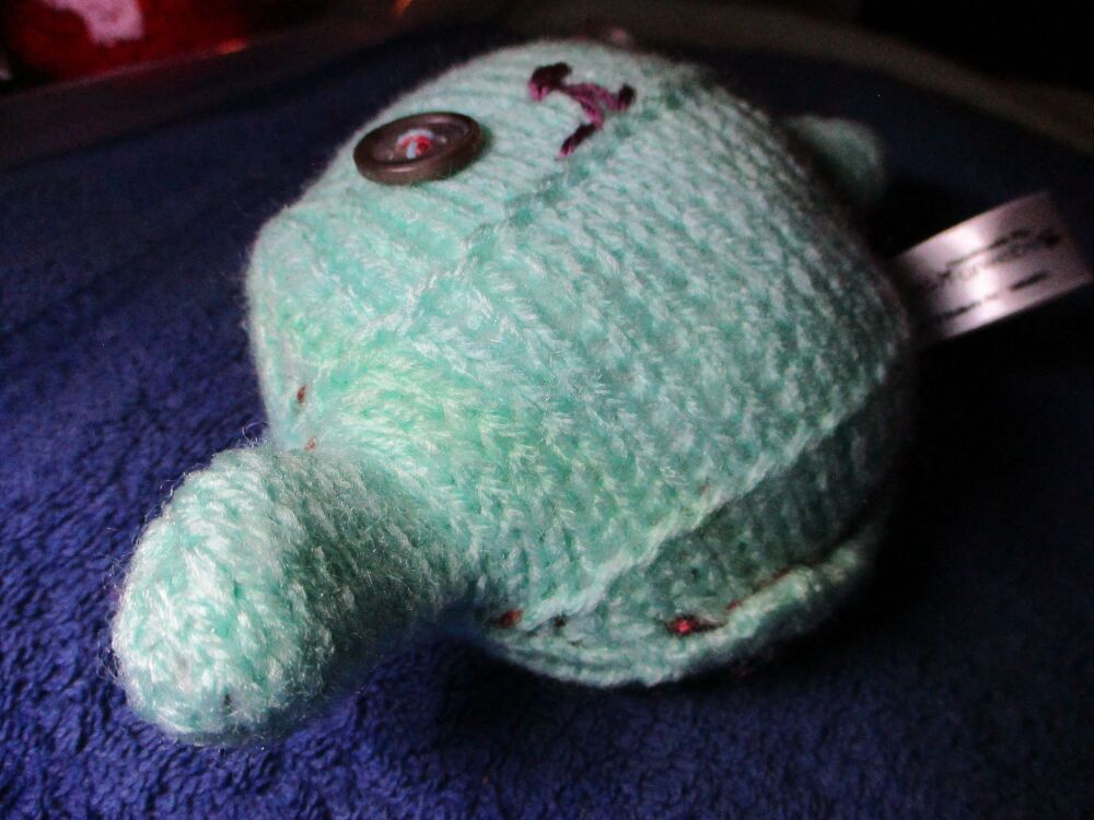 Mint Green With Brown Eyes Mini Ted - Knitted By KittyMumma