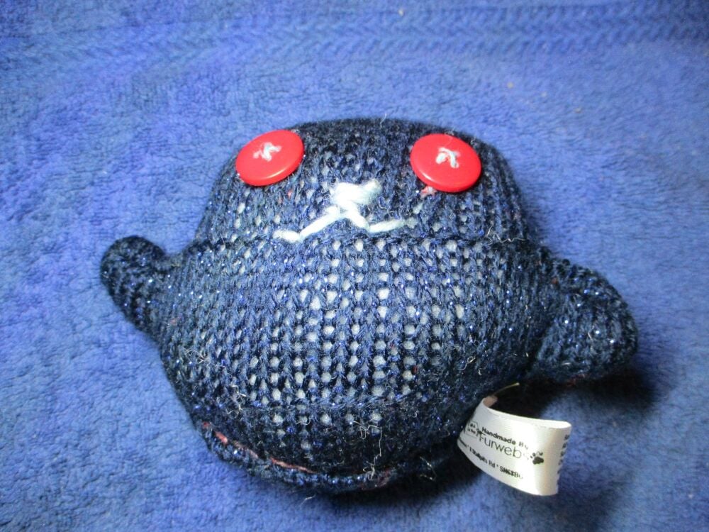 Glittery Dark Blue With Red Eyes Mini Ted - Knitted By KittyMumma