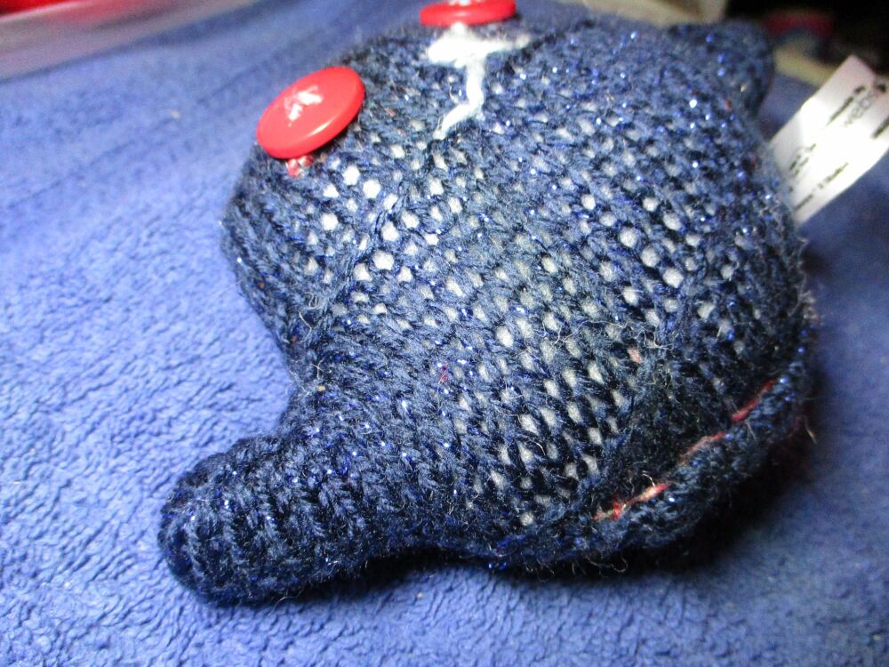 Glittery Dark Blue With Red Eyes Mini Ted - Knitted By KittyMumma