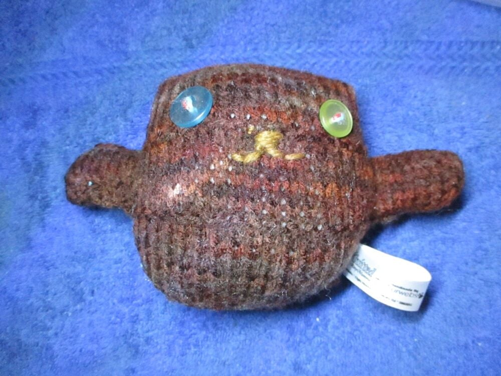 Mixed Earthy Browns With 1 Blue 1 Green Clear Eyes Mini Ted - Knitted By Ki