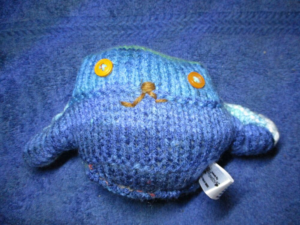 Mixed Sea Breeze Blues and Greens With Mustard Eyes Mini Ted - Knitted By KittyMumma