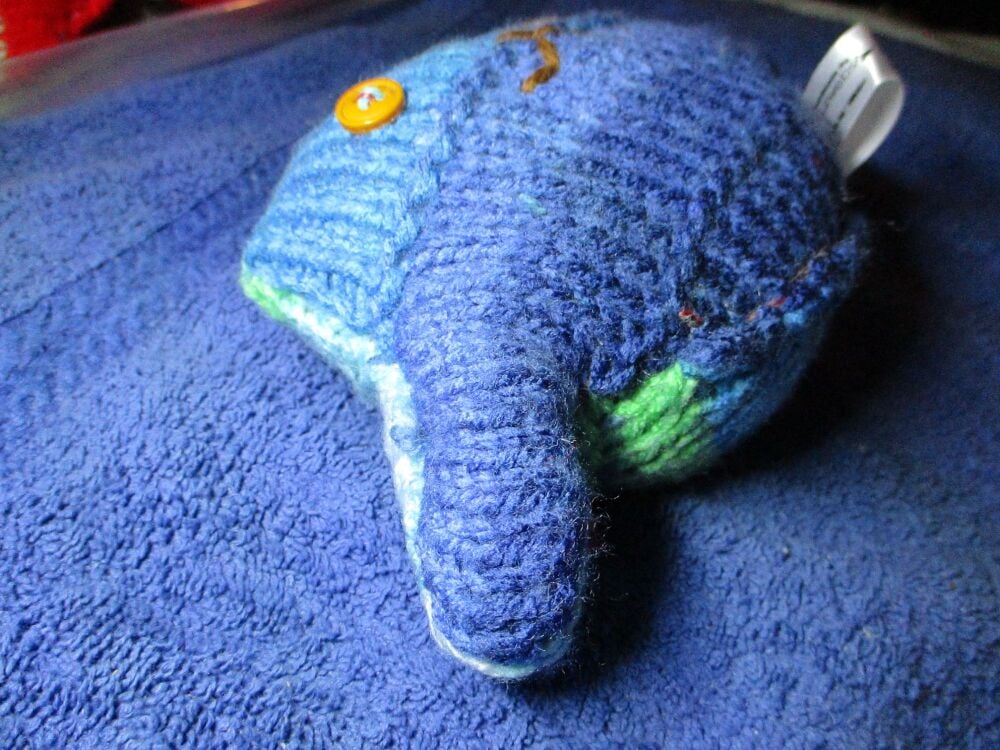 Mixed Sea Breeze Blues and Greens With Mustard Eyes Mini Ted - Knitted By KittyMumma