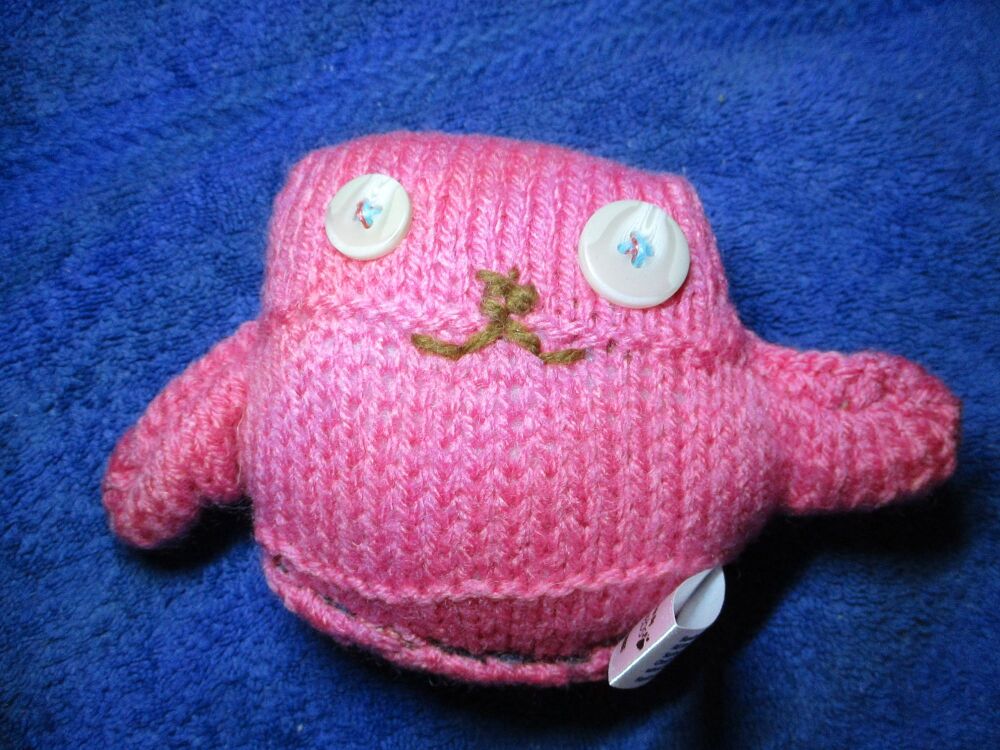 Dark Salmon With Creamy Toffee Eyes Mini Ted - Knitted By KittyMumma