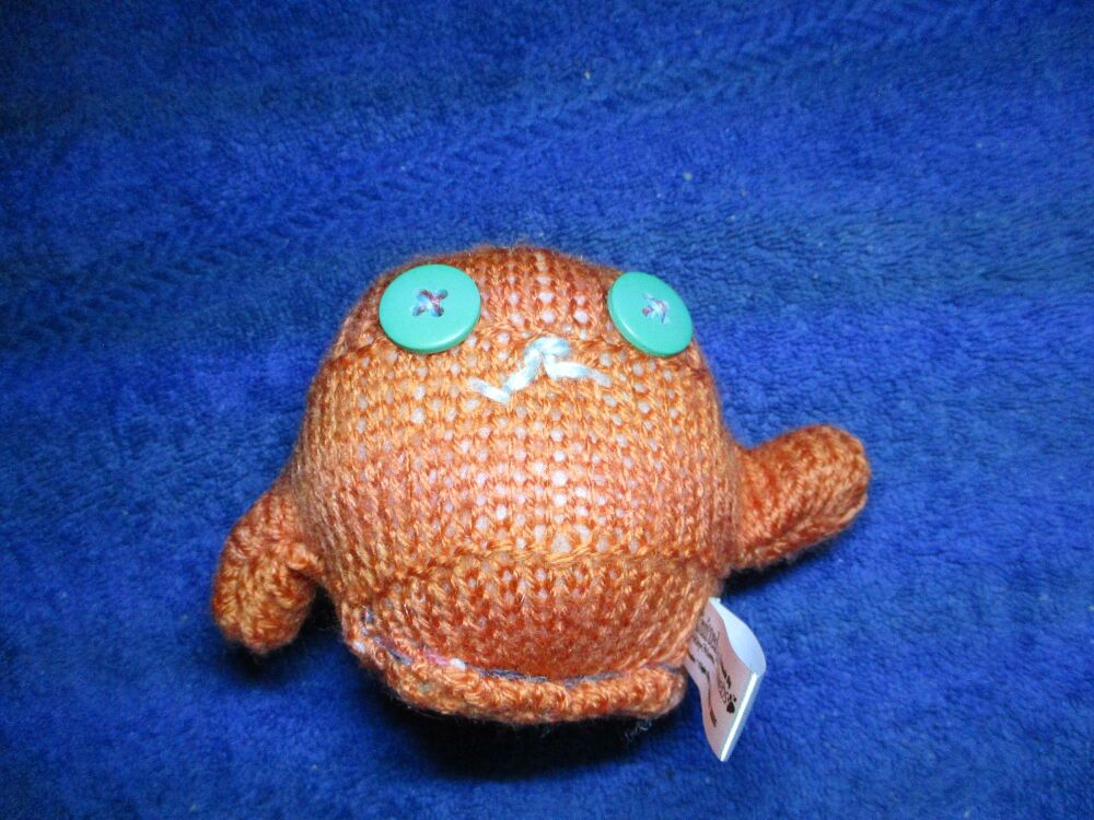 Burnt Orange With Teal Eyes Mini Ted - Knitted By KittyMumma