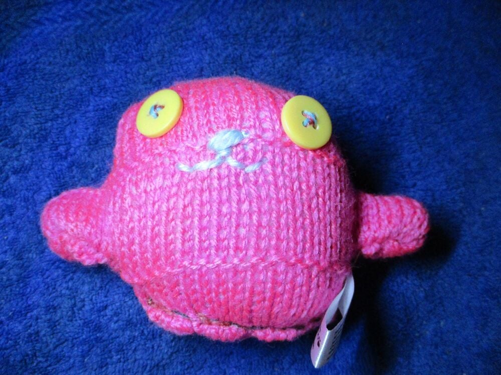 Hot Pink With Mustard Eyes Mini Ted - Knitted By KittyMumma