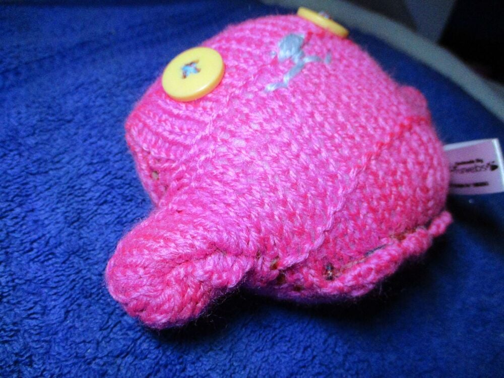 Hot Pink With Mustard Eyes Mini Ted - Knitted By KittyMumma