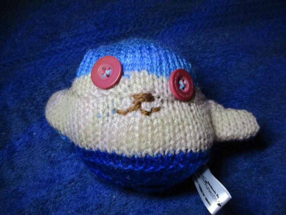 Two-tone Blue and Creamy Brown With Dull Red Eyes Mini Ted - Knitted By Kit