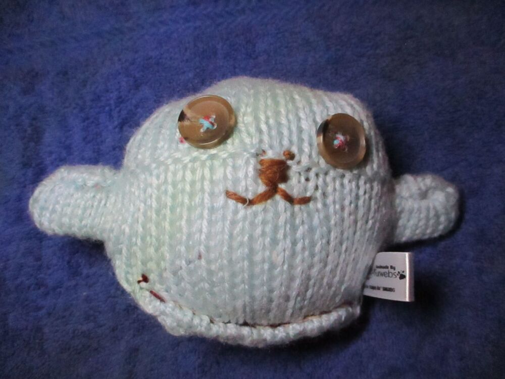 Greyish Light Blue With Brown Eyes Mini Ted - Knitted By KittyMumma