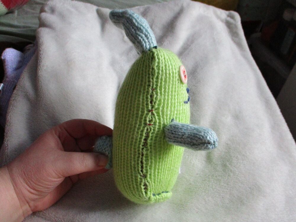 Lime Green with Blue Paws Ears Tail Midi Bunny with 1 Peach 1 Caramel Disc Eyes Knitted By KittyMumma