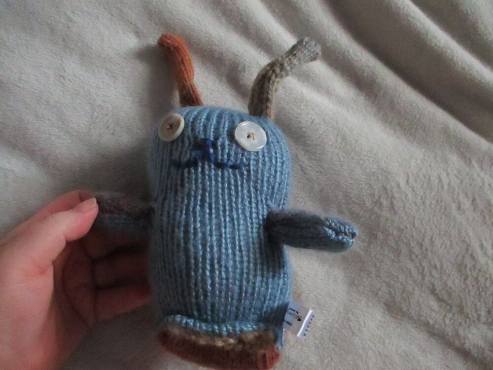 Brown and Blue "Rusty" Gradient Midi Bunny with Creamy Eyes Knitted By KittyMumma