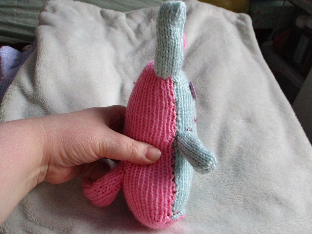 Bubblegum Pink and Blue Midi Puppy Dog with Lavender Eyes Knitted By KittyMumma