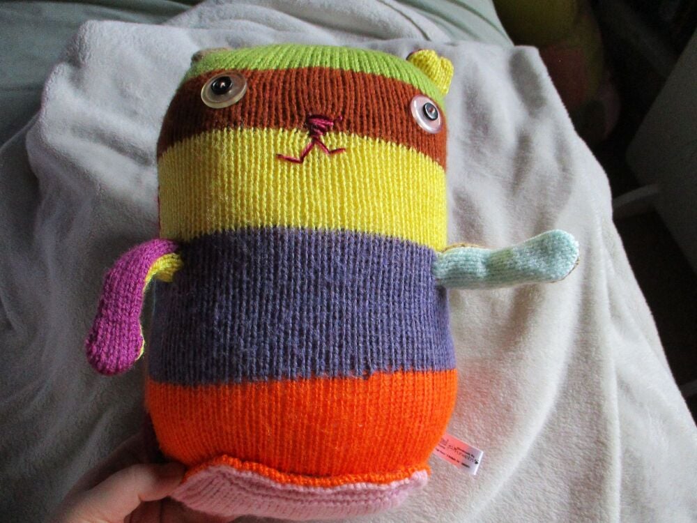 Orange Purple Green Brown Yellow Pink Blue Red Giant Cat with Clear & Black Eyes Knitted By KittyMumma