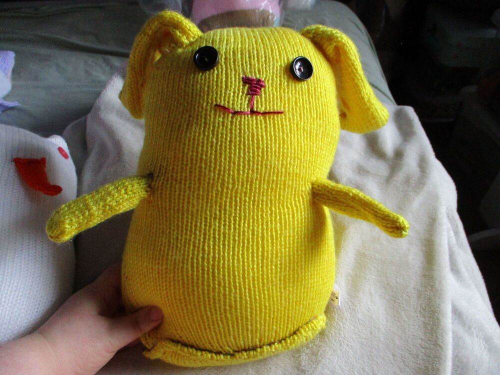 Yellow Allover Giant Dog with Black Eyes Knitted By KittyMumma