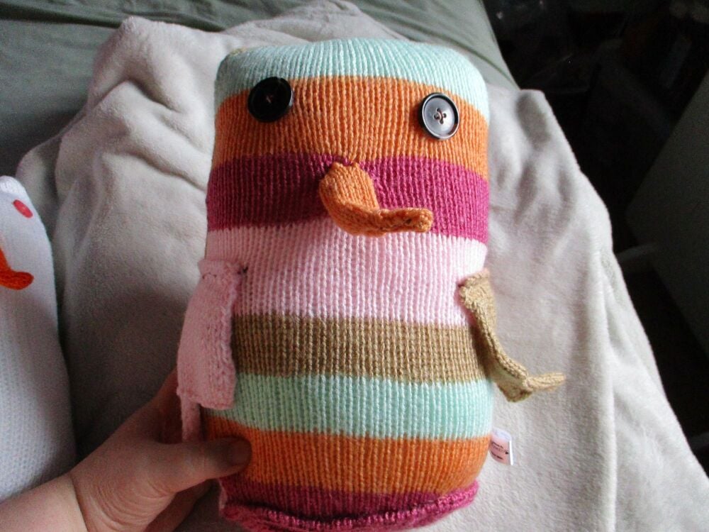 Mauve Pink Orange Mint Brown with Greyish Black Eyes Giant Owl Knitted By K