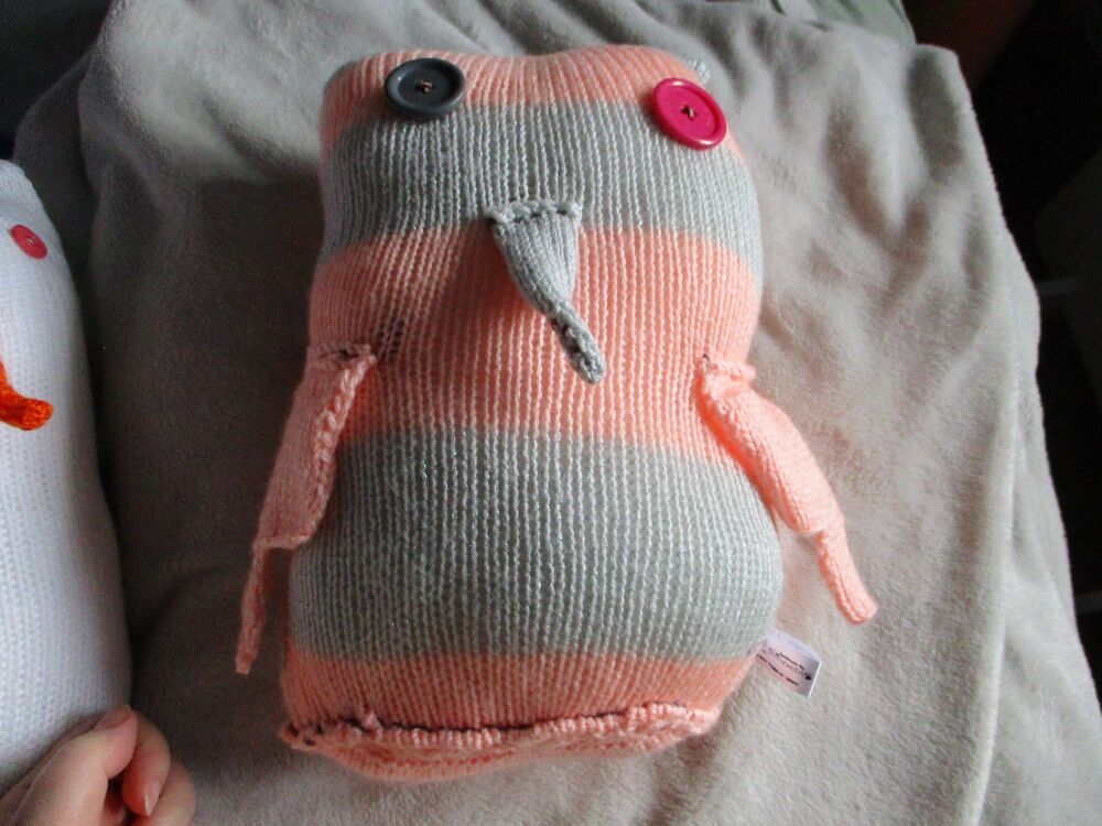 Glittery Grey and Peach with 1 Grey 1 Pink Eyes Giant Owl Knitted By KittyM