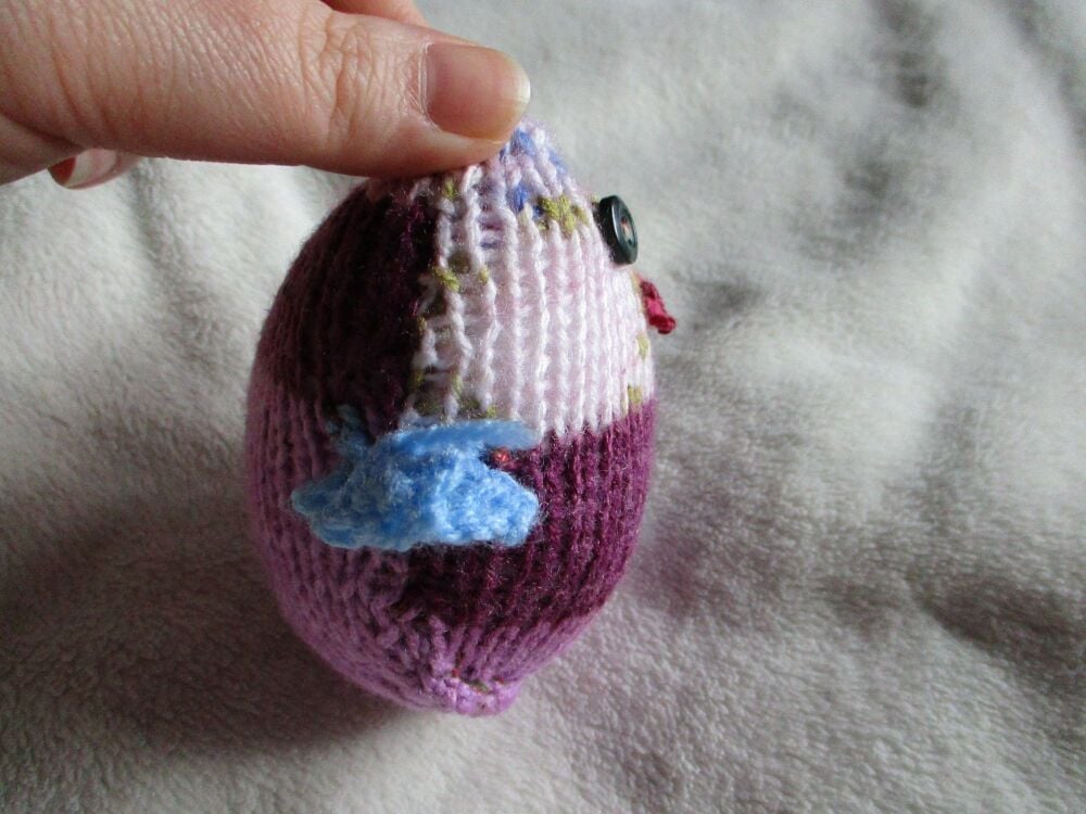 Dark Purple Floral Baby Owl - Blue Wings -1 Dark Green 1 Blue Eyes - Knitted By KittyMumma