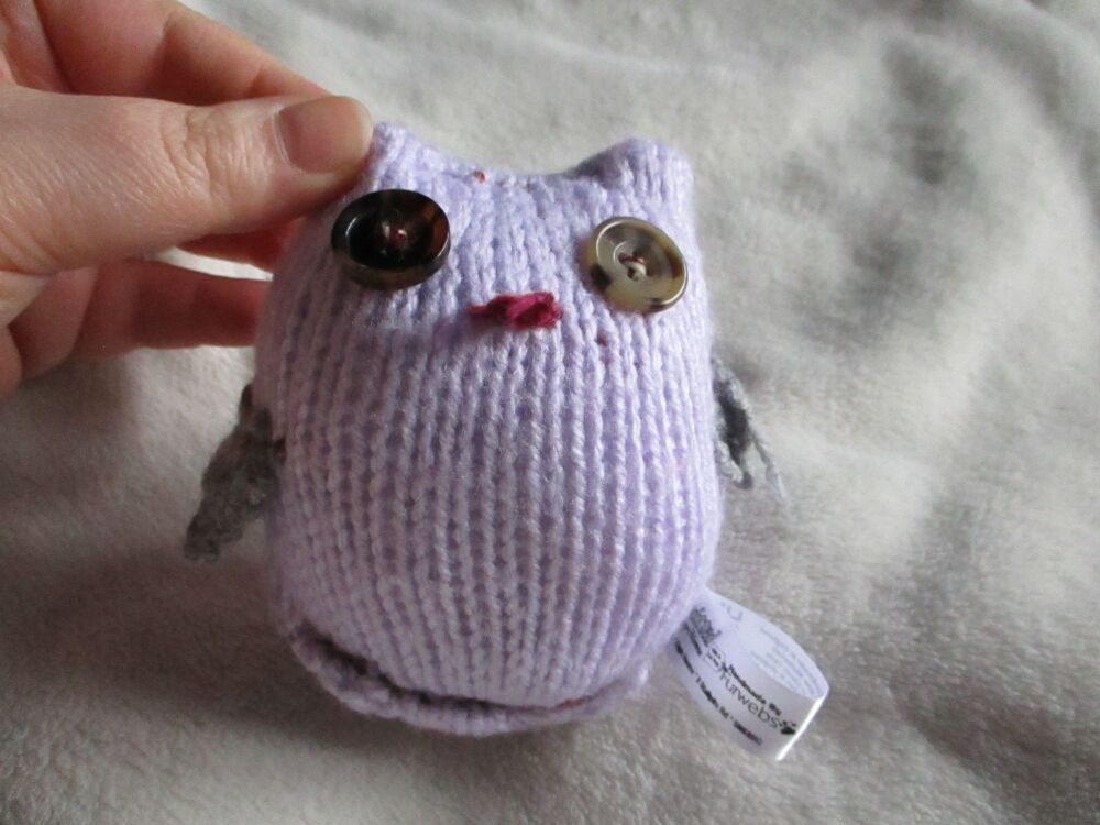 Plain Lilac Baby Owl - Grey Wings -Brown Flecked Eyes - Knitted By KittyMum