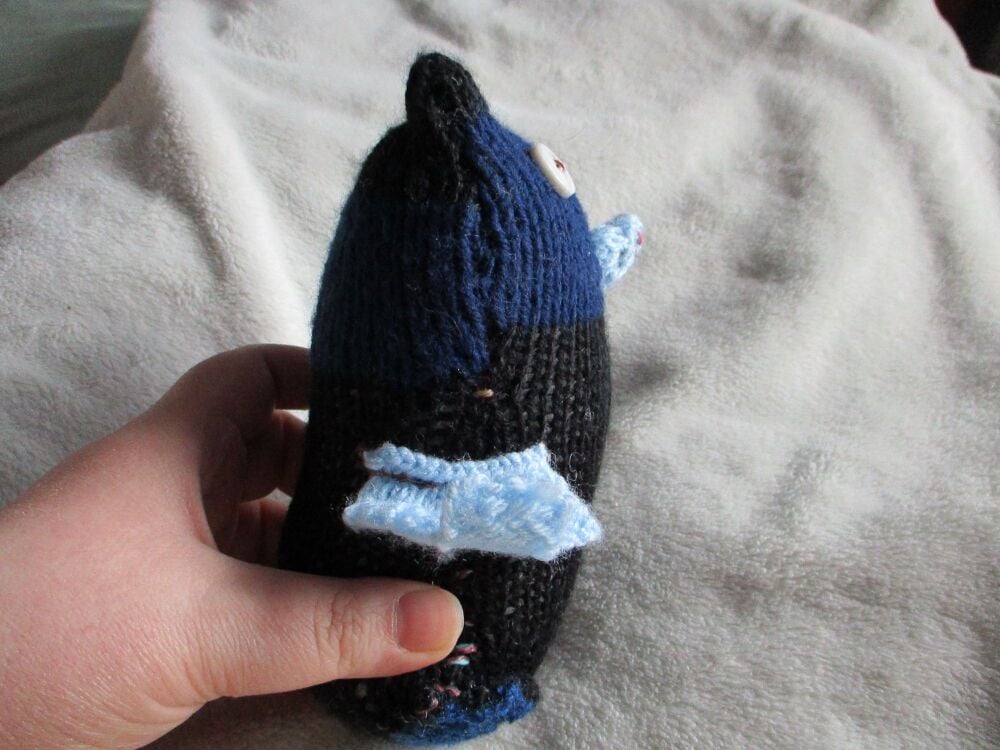 Black and Dark Navy - Pale Blue Wings White Eyes Midi Owl - Knitted By KittyMumma