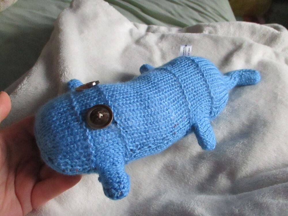 Mid Blue with Brown Eyes Scuttlecat - Knitted By KittyMumma Soft Toy