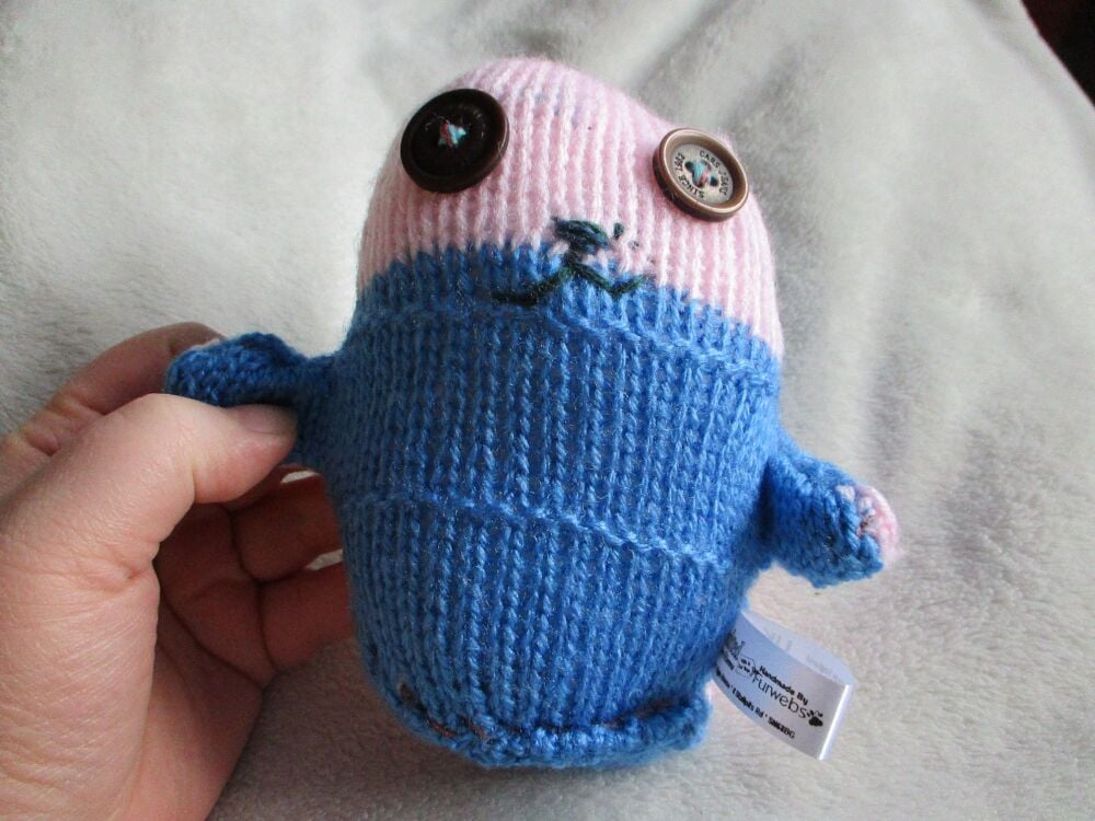 Pale Pink and Mid Blue with Brown Eyes Midi Ted - Knitted By KittyMumma