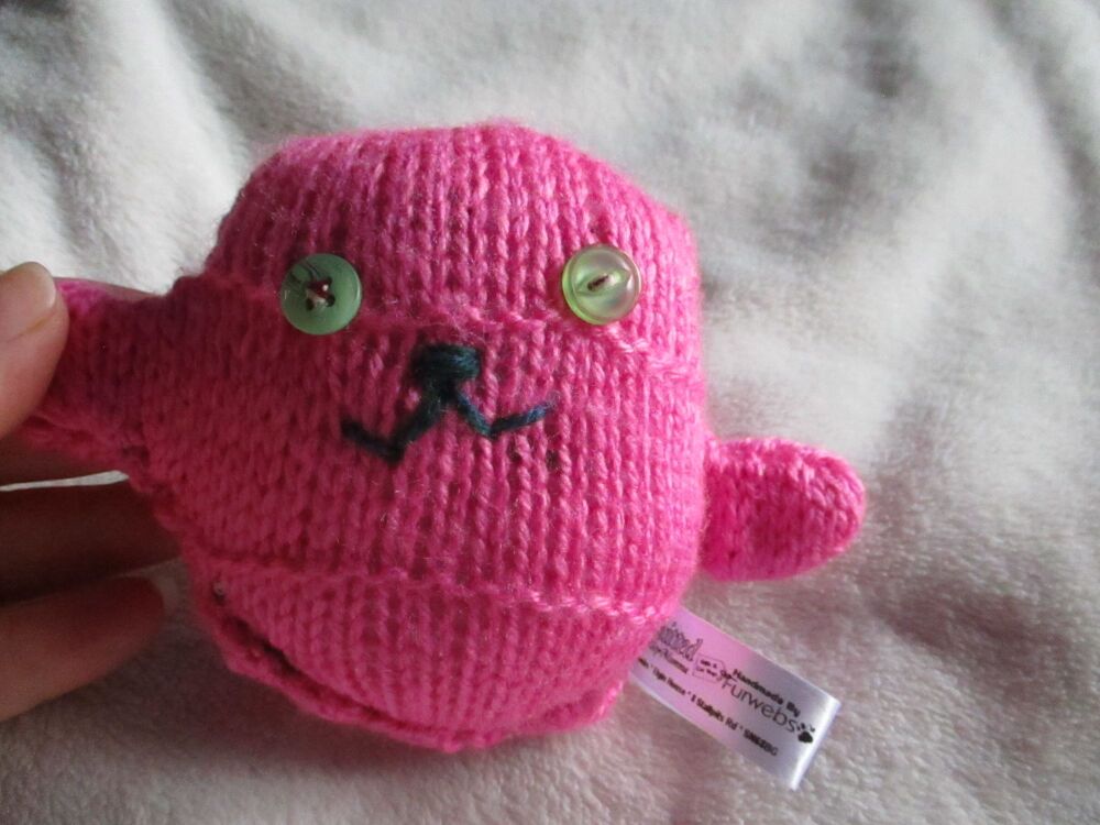 Hot Pink With Lime Eyes Mini Ted - Knitted By KittyMumma