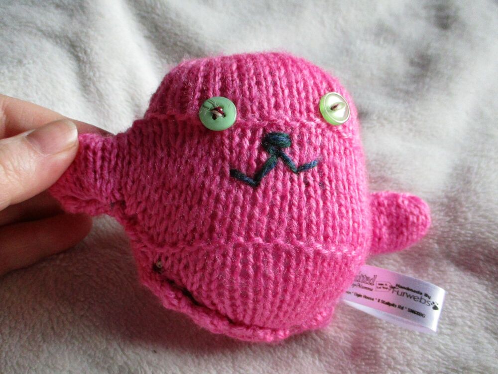 Hot Pink With Lime Eyes Mini Ted - Knitted By KittyMumma