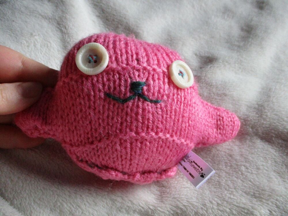 Dark Salmon With Buttermint Eyes Mini Ted - Knitted By KittyMumma