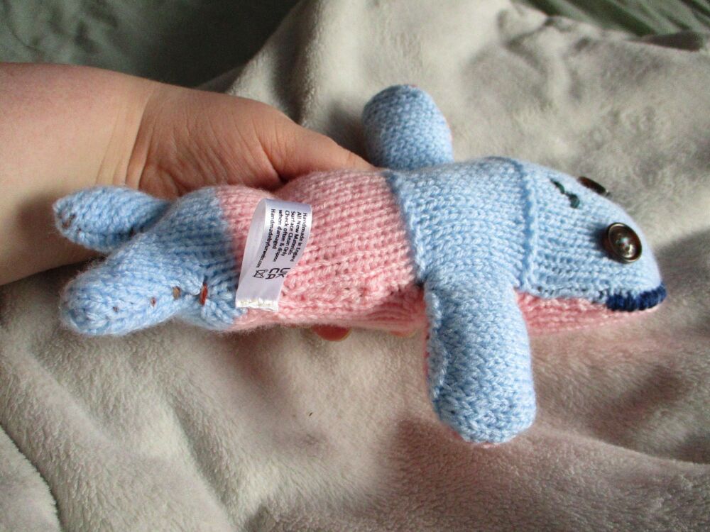 Pale Blue and Pink with Blue Head Stitching Hairless Midi Mermaid with Brown Eyes Knitted Soft Toy