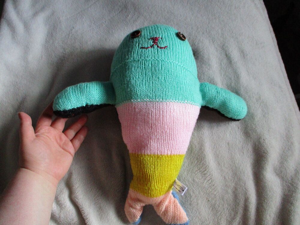 Mint Pink Blue Yellow Peach Black Green Hairless Giant Mermaid with Brown Eyes Knitted Soft Toy