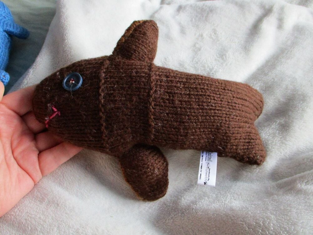 Two-tone Brown Midi MerFish with Greyish Slate Eyes Knitted Soft Toy