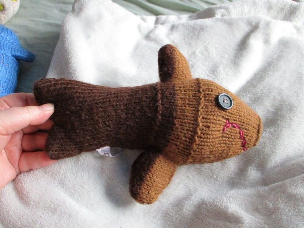 Two-tone Brown Midi MerFish with Greyish Slate Eyes Knitted Soft Toy