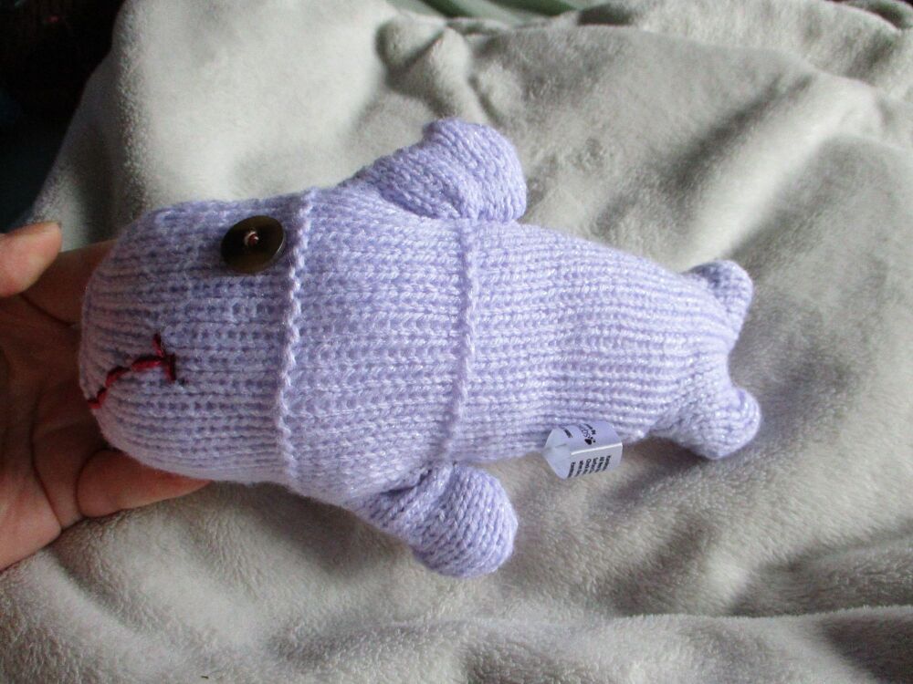 Glittery Lilac Midi MerFish with Brown Flecked Eyes Knitted Soft Toy