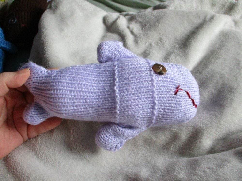 Glittery Lilac Midi MerFish with Brown Flecked Eyes Knitted Soft Toy