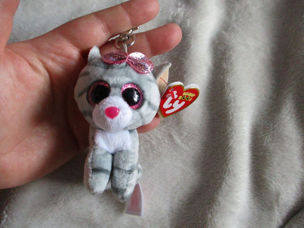 "Kiki" the Grey Cat Keyclip Keyring -  TY Beanie Boos