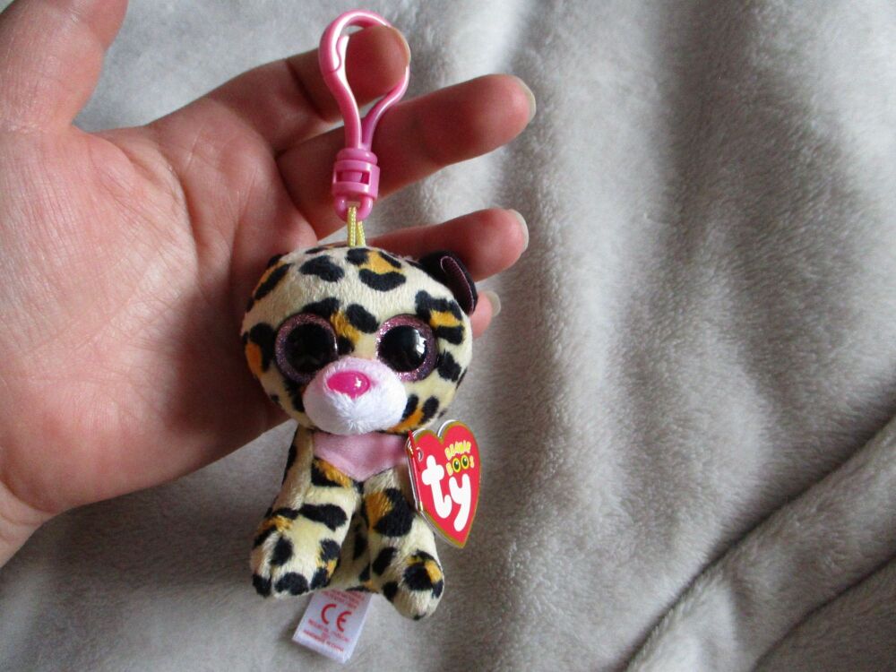 Pink Clip "Livvie" the Leopard Keyclip Keyring -  TY Beanie Boos