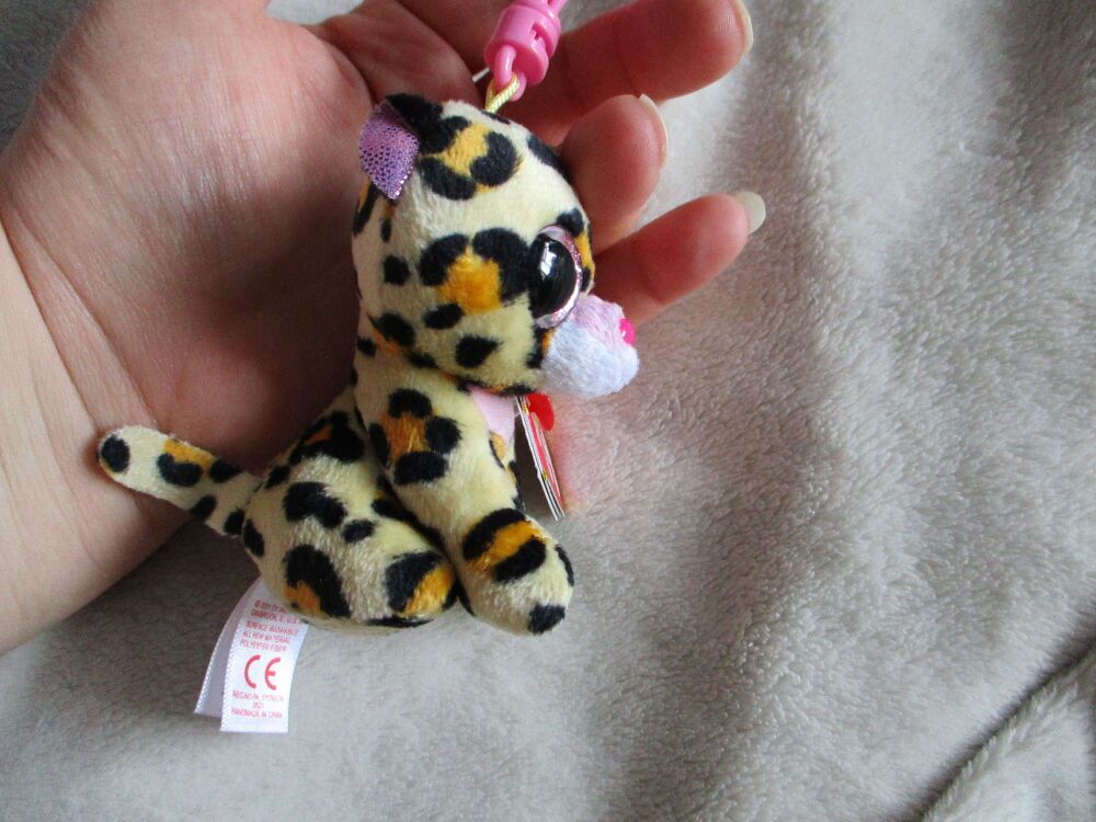 Pink Clip "Livvie" the Leopard Keyclip Keyring -  TY Beanie Boos
