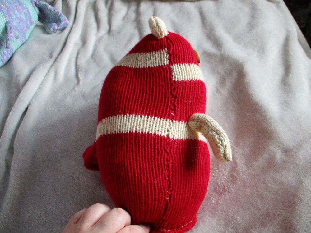 (p)Deep Red with Cream Banded Giant Cat with Brown Black Eyes Knitted By KittyMumma