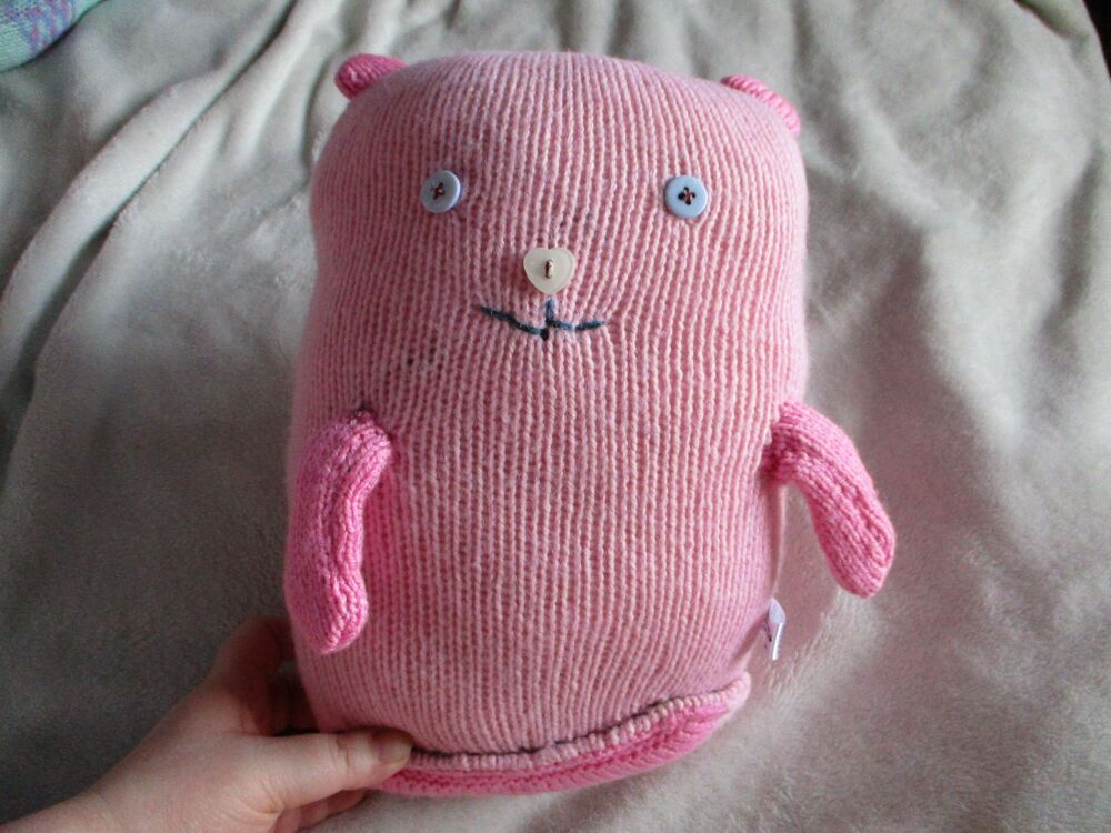 (p)Two-tone Pink with Heart Nose Giant Cat with Powder Blue Eyes Knitted By KittyMumma