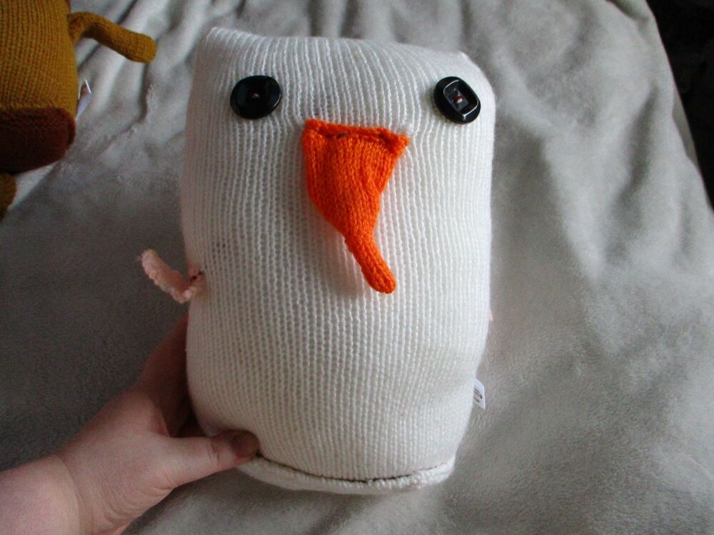 (p)Plain White Snowbird with Black Square Inner Eyes Giant Owl Knitted By KittyMumma