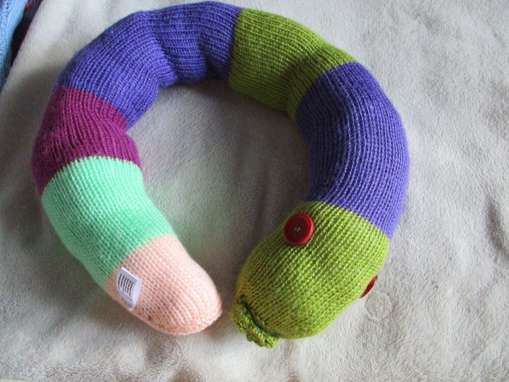 (p)Pea Green Purple Headed Giant Snake - Red Eyes Knitted Soft Toy