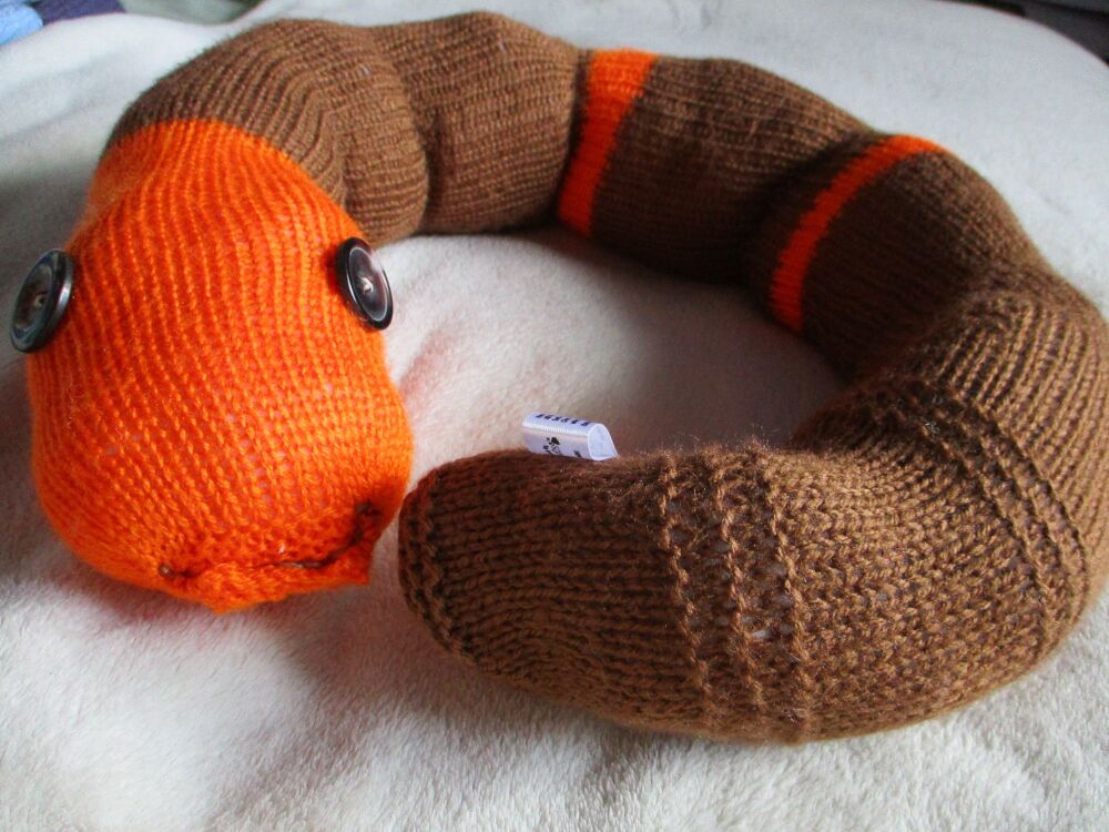 Orange and Brown Banded Giant Snake - Dark Brown Eyes Knitted Soft Toy