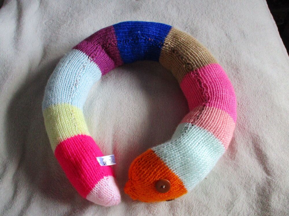 (p)Orange Headed Multi-colour Banded Giant Snake - Brown Eyes Knitted Soft Toy