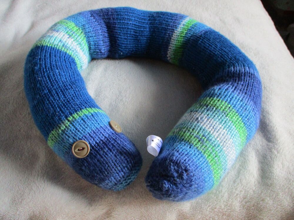(p)Blue Green Rainbow Banded Giant Snake - Beige Eyes Knitted Soft Toy