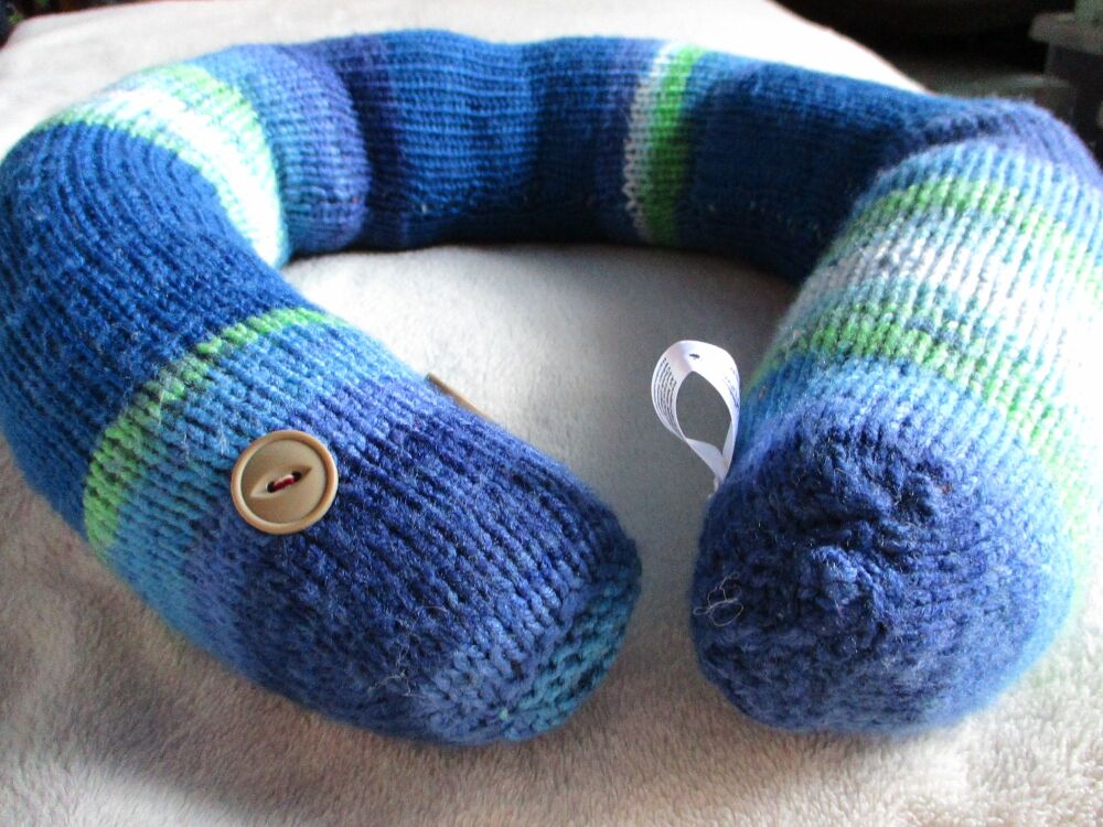 (p)Blue Green Rainbow Banded Giant Snake - Beige Eyes Knitted Soft Toy
