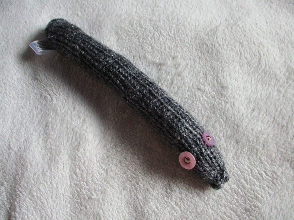 (p)Grey Rainbow Slim Midi Snake with 1 Pink 1 Purple Eyes Knitted Soft Toy