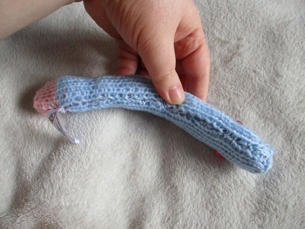 (p)Pale Blue with Pink Tip Slim Midi Snake with Reddish Pink Eyes Knitted Soft Toy