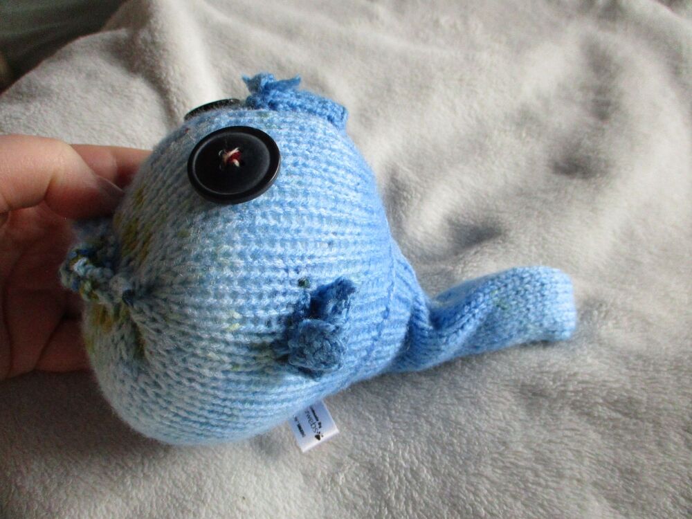 (p)Floral Blue Midi Fish with Big Black Eyes Knitted Soft Toy